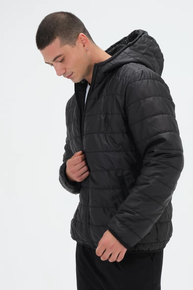 Slim Fit İçi Kürk Astarlı Kapüşonlu Şişme Mont Erkek - 2