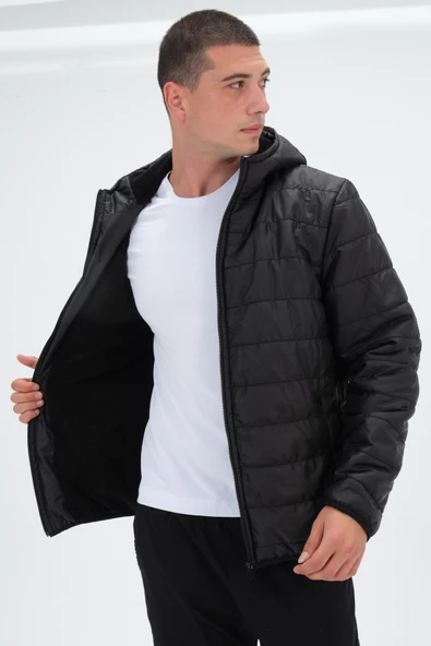 Slim Fit İçi Kürk Astarlı Kapüşonlu Şişme Mont Erkek - 5