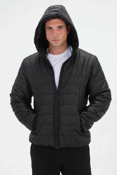 Slim Fit İçi Kürk Astarlı Kapüşonlu Şişme Mont Erkek - 3