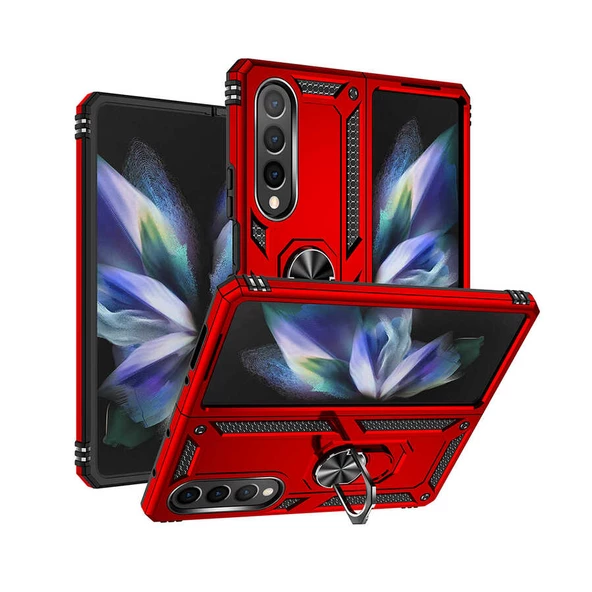 Galaxy Z Fold 4 Kılıf Zore Vega Yüzüklü Standlı Zırh Kılıf