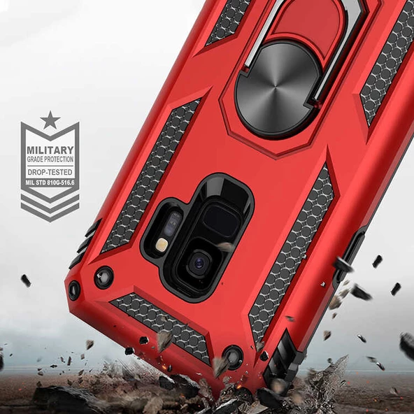 Galaxy S9 Kılıf Zore Vega Yüzüklü Standlı Zırh Kılıf - Resim 10