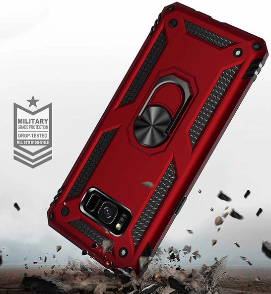 Galaxy S8 Plus Kılıf Zore Vega Yüzüklü Standlı Zırh Kılıf - Resim 11