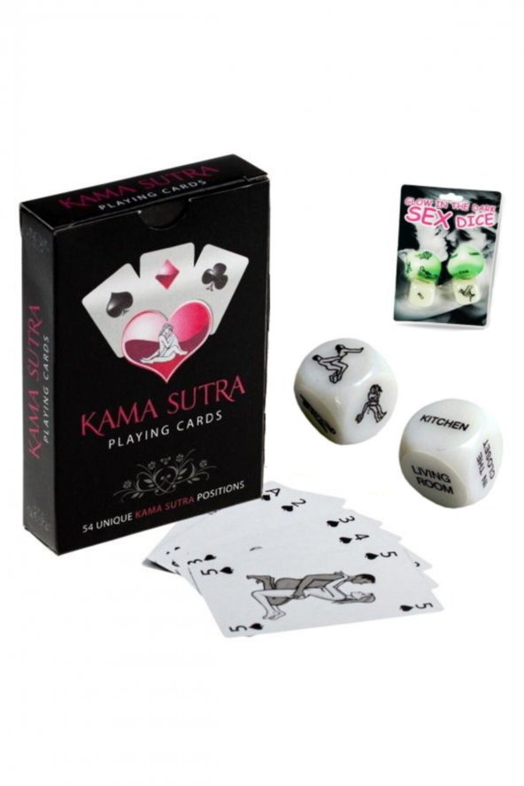 Gece Yarısı Eğlence Seti Kamasutra Pozisyon Görselli Oyun Kartı ve Zar İkili Set