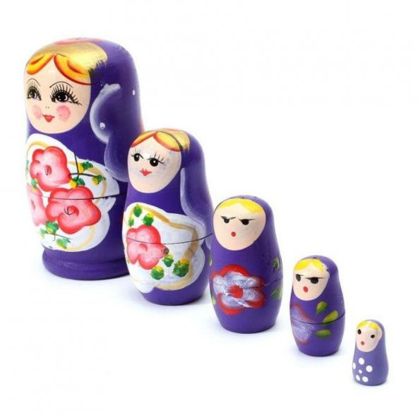 Ahşap Matruşka Bebek Beşli Set Mor - 2