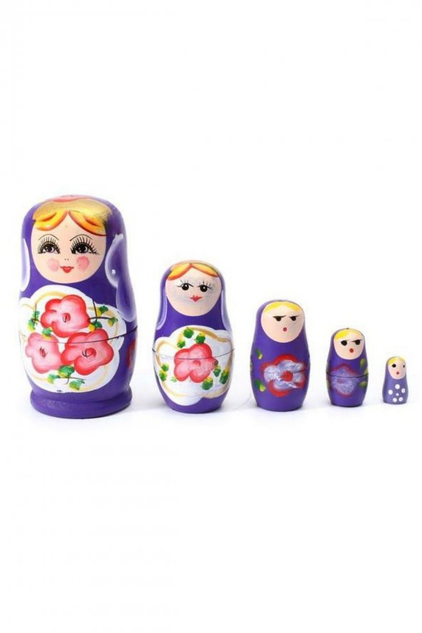 Ahşap Matruşka Bebek Beşli Set Mor - 6