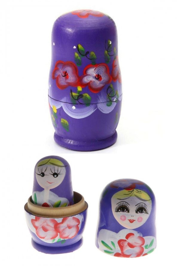Ahşap Matruşka Bebek Beşli Set Mor - 10