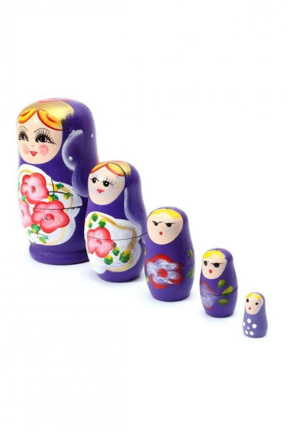 Ahşap Matruşka Bebek Beşli Set Mor - 7