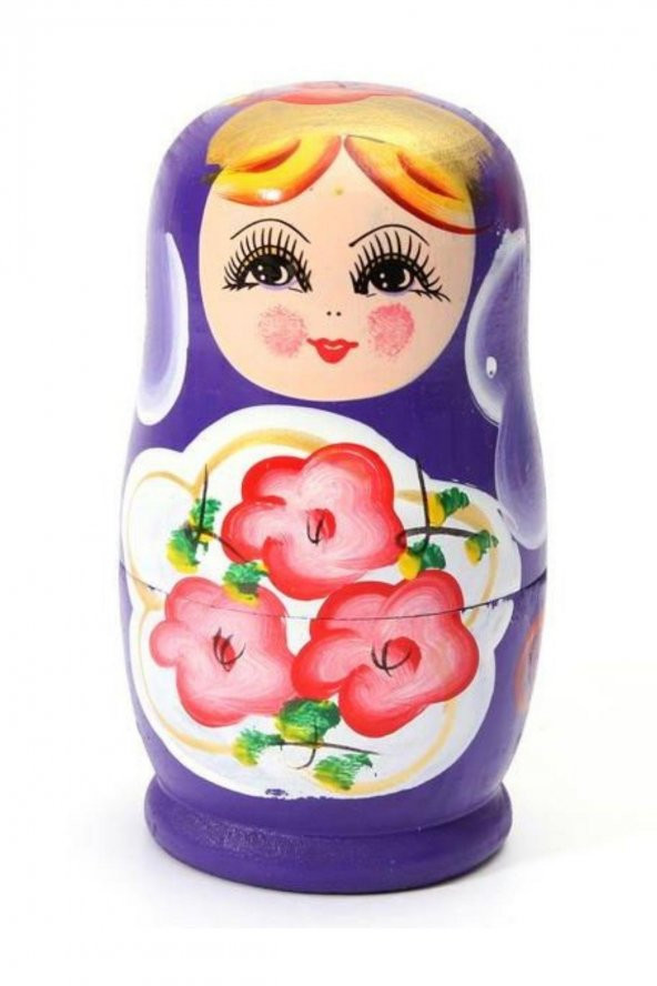 Ahşap Matruşka Bebek Beşli Set Mor - 9