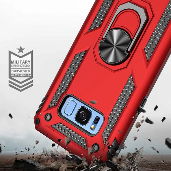Galaxy S8 Kılıf Zore Vega Yüzüklü Standlı Zırh Kılıf - Resim 12