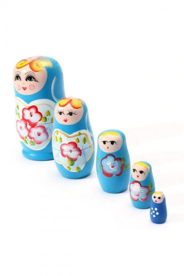 Ahşap Matruşka Bebek Beşli Set Mavi - 6