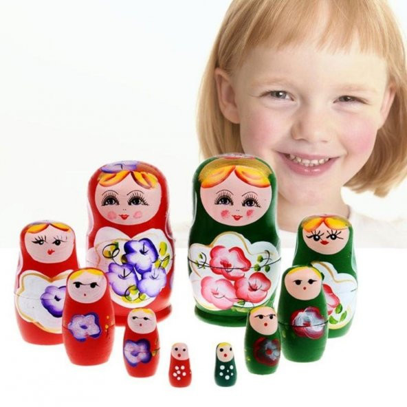 Ahşap Matruşka Bebek Beşli Set Kırmızı - 2
