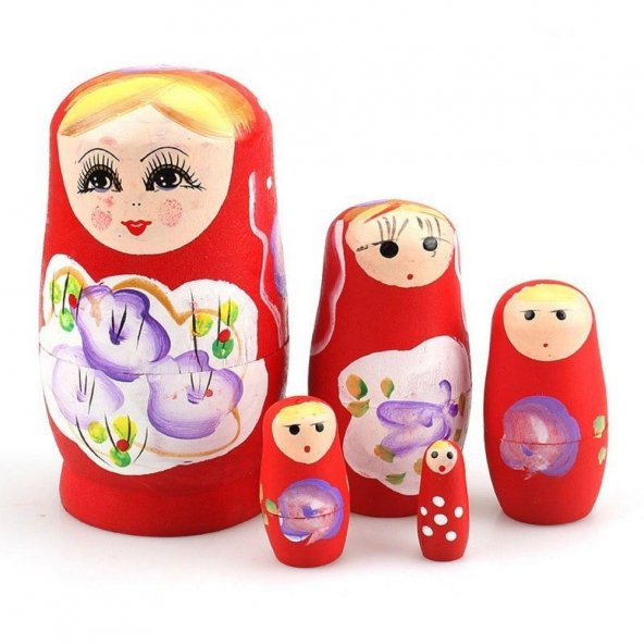 Ahşap Matruşka Bebek Beşli Set Kırmızı - 3