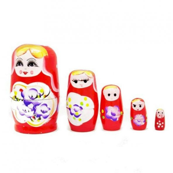 Ahşap Matruşka Bebek Beşli Set Kırmızı - 5