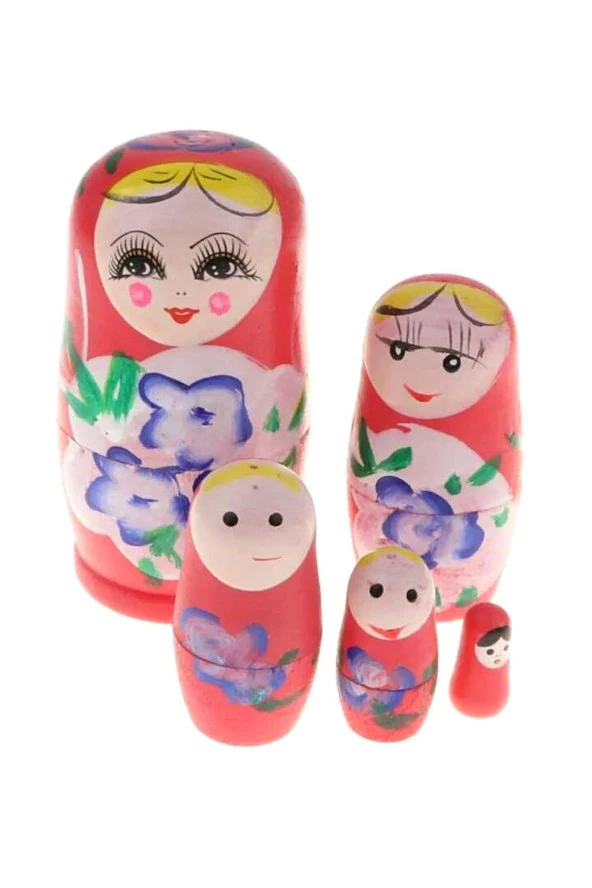 Ahşap Matruşka Bebek Beşli Set Pembe - 9