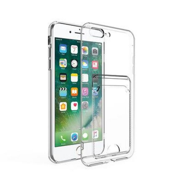 Apple iPhone 8 Plus Kılıf Kartlıklı Şeffaf Setra Clear Silikon Kapak