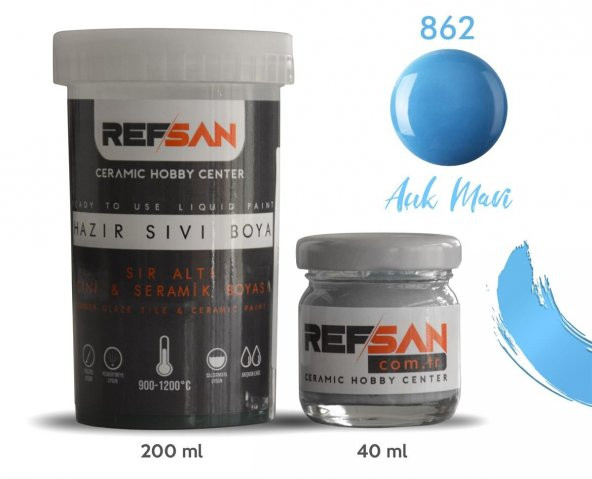 Hazır Çini ve Seramik Boyası 862 Turkuaz - Açık Mavi - Boncuk Mavi 40 ml - Resim 2