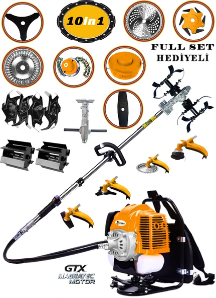 Wacker Pro German WR 498 10 İn 1 Sırt Tipi Ot Çim Biçme Tırpanı+Toprak Eşeleme+Akrobat Çapa Aparatı Çelik Fırça