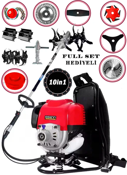Eisenn Germany 10 In 1 Ep 950 Ultra 20 Hp Sırt Tipi Çim Ot Çalı Tırpanı Akrobat Çapa Aparatı Toprak Eşeleme