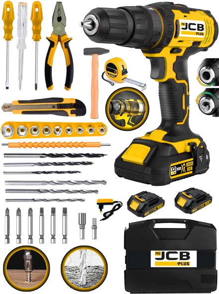 ProJcb Plus Mega Sjs Series J-4137 Lion Çift Akülü 45 Torq Vidalama Matkap 37 Pcs Komple Set