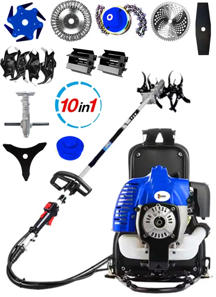 Wacker Pro German WR 465 10 İn 1 Sırt Tipi Ot Çim Biçme Tırpanı+Toprak Eşeleme+Akrobat Çapa Aparatı Çelik Fırça