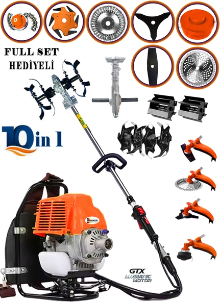 Wacker Pro Alman WG 630 10 İn 1 Sırt Tipi Ot Çim Biçme Tırpanı+Toprak Eşeleme+Akrobat Çapa Aparatı Çelik Fırça