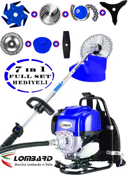 Lombard İtalia LX 491  7 İN 1 Sırt Tipi Benzinli Motorlu Ot Çalı Tırpanı Çim Biçme Canavar Başlık 20 Hp