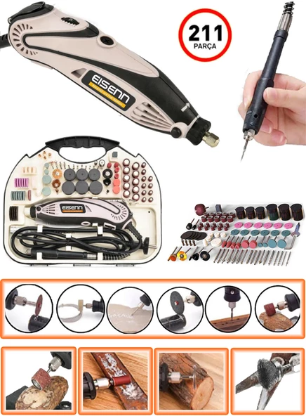 Eisenn Germany Devir Ayarlı Gravür Oyma Yazı Yazma Zımpara Makinesi 750 W Uzatma Spiralli Esnek Şaftlı 211 Pcs Set Hediyeli - 2