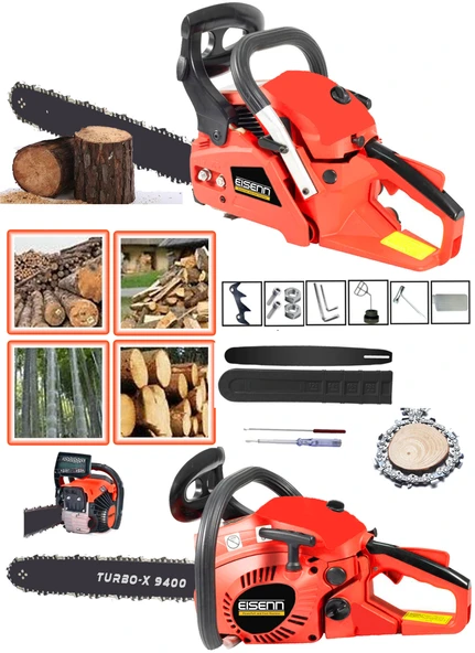 EISENN EX-9400 Turbo Benzinli Ağaç Motoru 55 CM Pala Ve Zincirli Testere Hızar Bıçkı Makinası ürün görseli 1