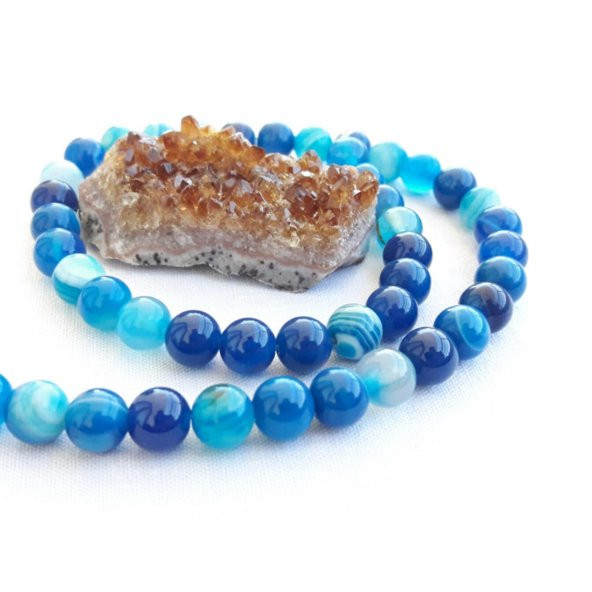 Pigado Hakiki Doğaltaş Lacivert Akik Taşı Unisex Bileklik - 2