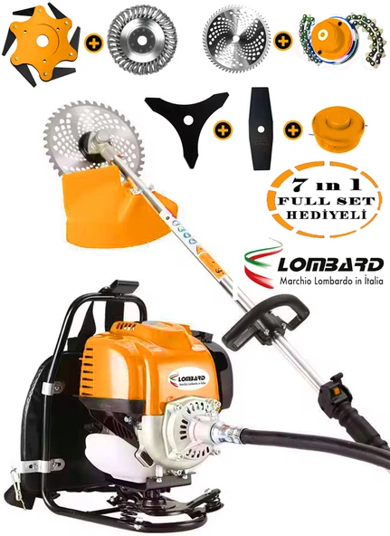 Lombard İtalia 20 HP 7 İN 1 Sırt Tipi Benzinli Motorlu Ot Çalı Tırpanı Çim Biçme Makinesi Canavar Başlık