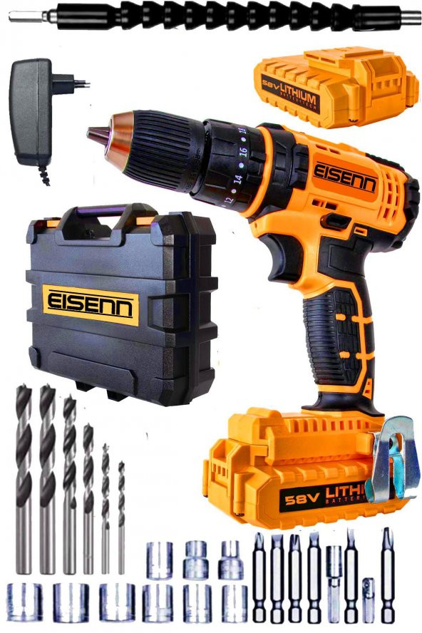 Eisenn Germany Technology PRODRİVE SERİES 58 V 8 AH Samsung Çift Akülü Seri Vidalama Matkap  Yardımcı Set