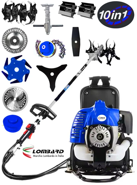 LOMBARD İtalyan 10 İN 1 LX-9400 V12 Motor Sırt Tipi Ot Çim Çalı Biçme Tırpanı + Toprak Eşeleme+ Akrobat Çapa Aparatı