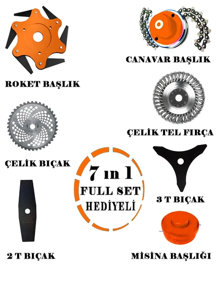Eisenn Germany EX-553 7 İN 1 Sırt Tipi Benzinli Motorlu Ot Çalı Tırpanı Çim Biçme Makinesi Çelik Fırça - 3