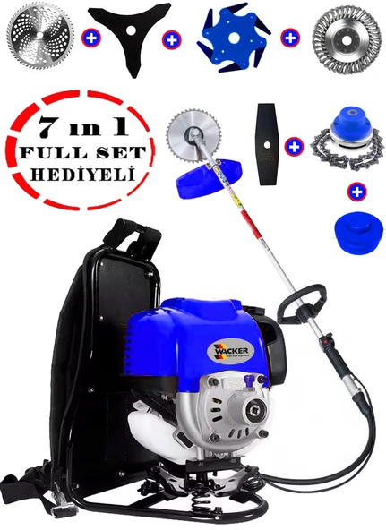 Wacker Pro Germany WR-570 7 İN 1 Sırt Tipi Benzinli Motorlu Ot Çalı Tırpanı Çim Biçme Makinesi Çelik Fırça
