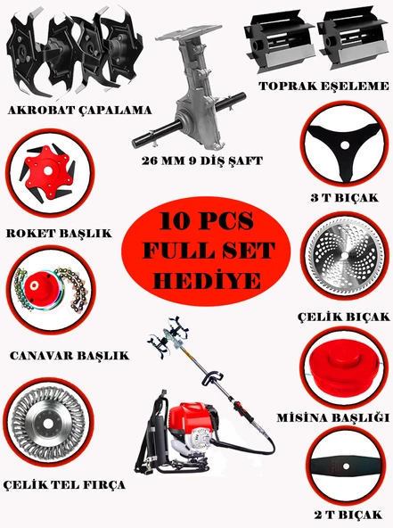 Wacker Pro Alman WR 235 10 İn 1 Sırt Tipi Ot Çim Biçme Tırpanı+Toprak Eşeleme+Akrobat Çapa Aparatı Çelik Fırça - 2