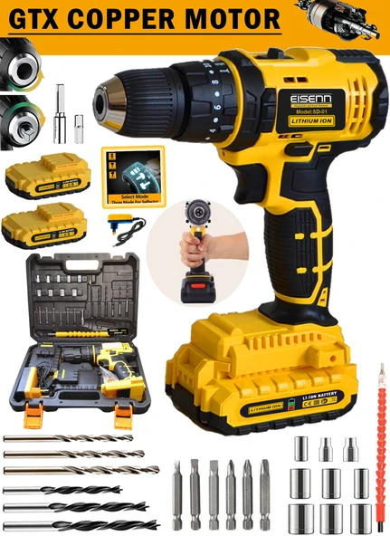 Eisenn Germany Technology  Copper WARS 328 Vf 20 Ah Samsung 2 Akülü Şarjlı Matkap Yardımcı Uç Seti Hediyeli