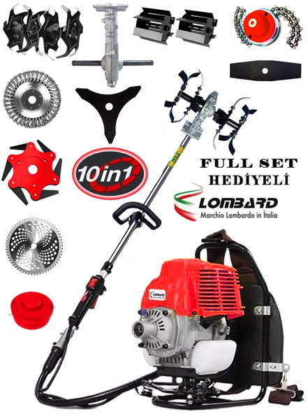 LOMBARD İtalia L-1400 GTX MOTOR 10 in 1 Sırt Tipi Ot Çim Çalı Biçme Tırpanı Toprak Eşeleme+Akrobat Çapa Aparatı