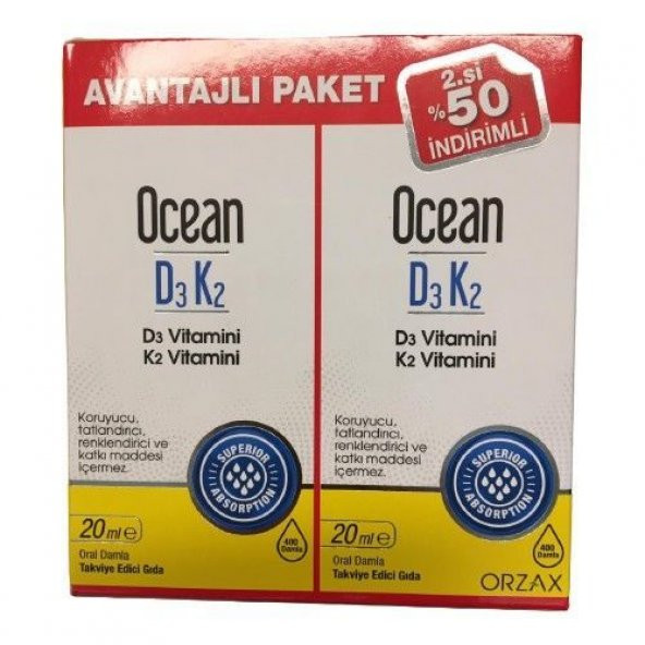 Ocean D3K2 Damla 20 ml + İkincisi %50 İndirimli ürün görseli