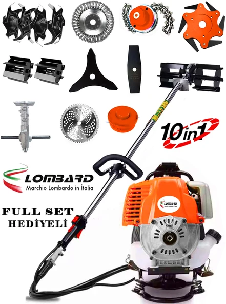 LOMBARD İtalia LW-1800 LTX 10 İn 1 Sırt Tipi Ot Çim Çalı Biçme Tırpanı + Toprak Eşeleme+ Akrobat Çapa Aparatı