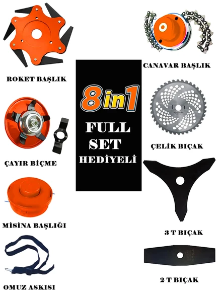 Eisenn Alman 8 In 1 Özel Set Touch Yan Tipi 20 Hp Metal Şanzuman Ot Çim Çalı Çayır Biçme Tırpanı - 2