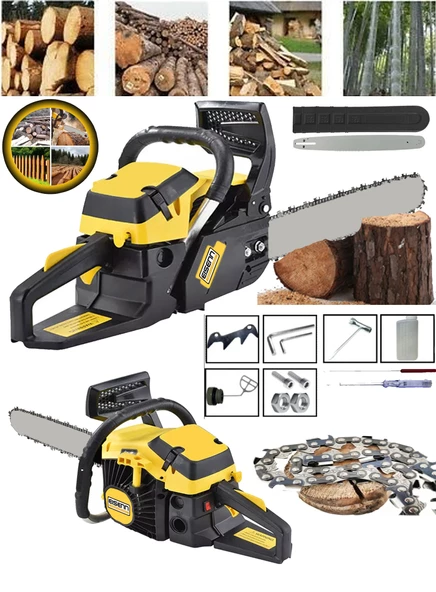 Eisenn Germany Yellow V-Power E-850 Benzinli Motorlu Testere Ağaç Motoru Hızar Bıçkı 50 Cm Pala - 2