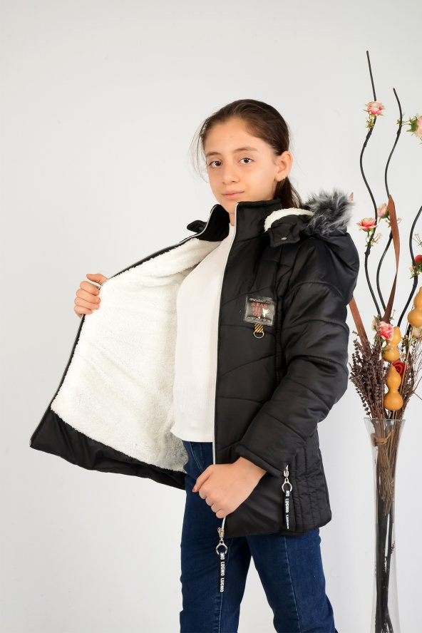 Lugmo Kız Çocuk Montu Kaban Messina Kürklü Siyah - 2