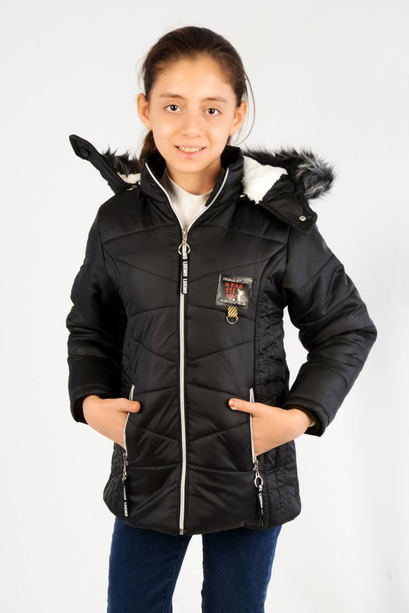 Lugmo Kız Çocuk Montu Kaban Messina Kürklü Siyah - 4