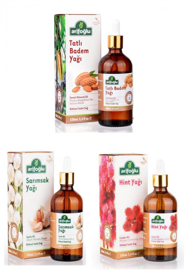 Arifoğlu 3 lü Set Badem Yağı - Hint Yağı - Sarımsak Yağı (100 ml x 3)