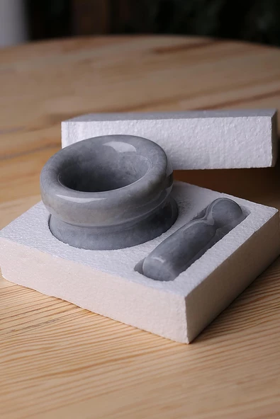 Mermer Havan Seti Orta Boy Doğaltaş Mermer Havan Seti 9 x 7 Cm - 6