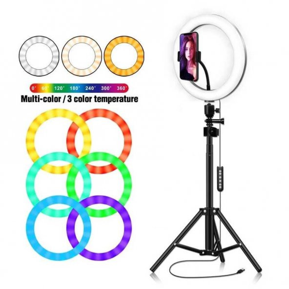 Işıklı Tripod Telefon Tutucu Ring Light RGB-26 - 2