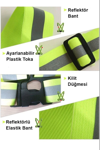 Yüksek Görünürlüklü Reflektörlü Ayarlanabilir Yeşil Motosiklet Kemeri Reflektörlü Yeni Yasaya Uygun - Resim 5