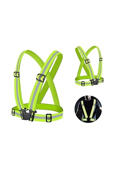 Yüksek Görünürlüklü Reflektörlü Ayarlanabilir Yeşil Motosiklet Kemeri Reflektörlü Yeni Yasaya Uygun ürün görseli