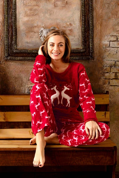 Nisanca Kışlık Kadın Polar Pijama Takımı - Yılbaşı Pijaması - 8