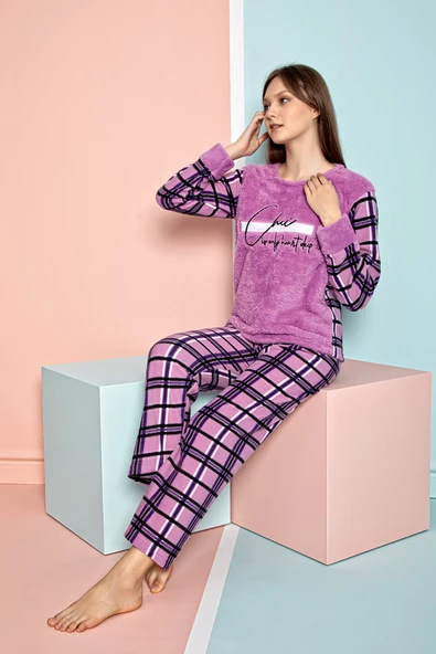 Nisanca Kışlık Kadın Polar Pijama Takımı - Yılbaşı Pijaması - 4